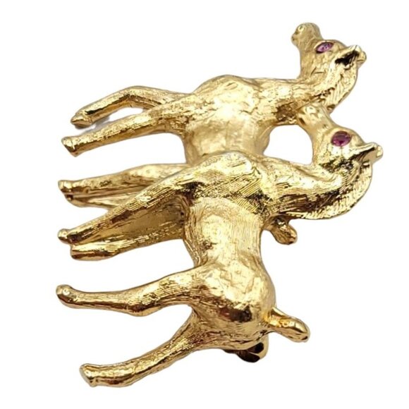 Napier Goldtone Horse Pair Pin Brooch Red Rhinestone Signed - Picture 2 of 7